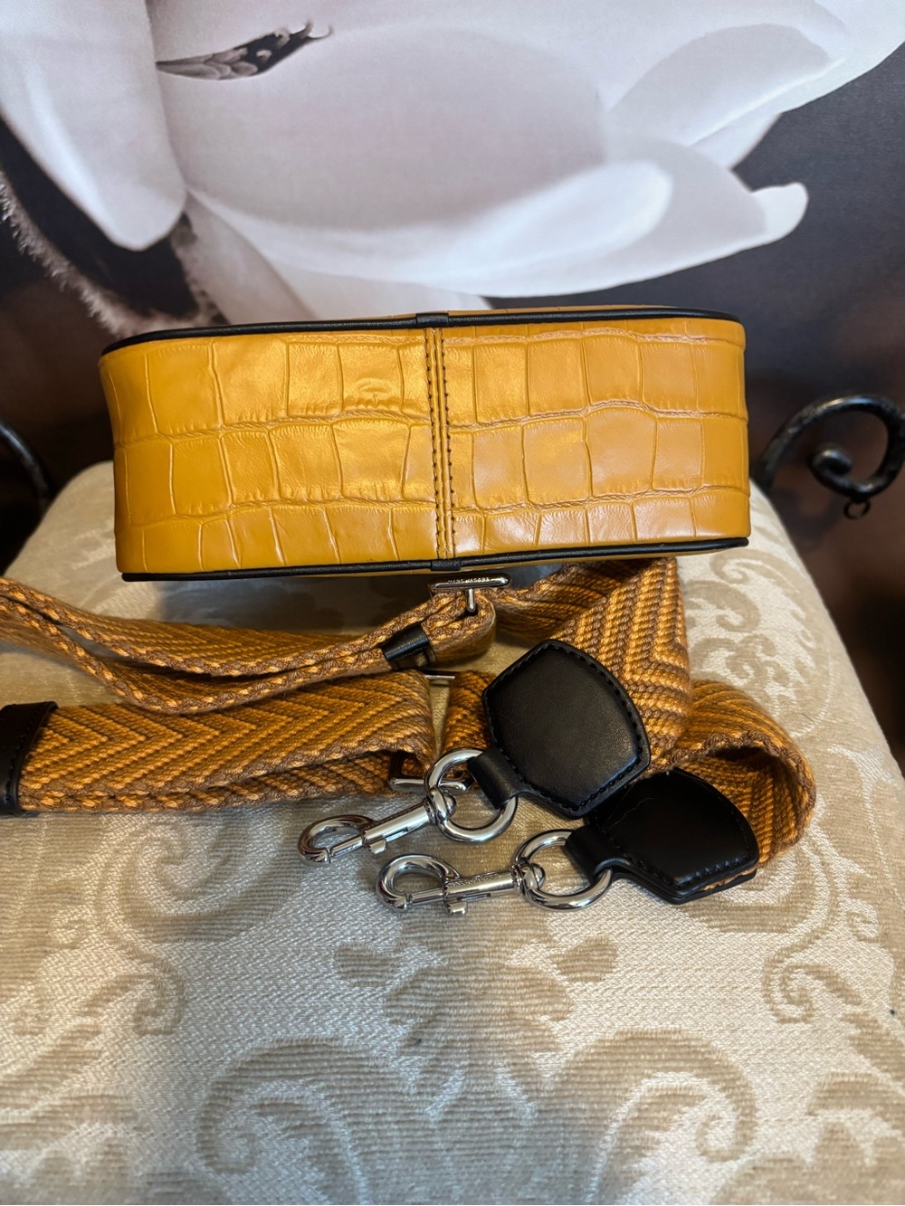 Marc Jacobs Mustard Croc-Embossed Camera Crossbody with Woven Strap - Picture 8 of 10